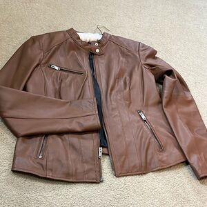 Andrew Marc brown leather fitted jacket
